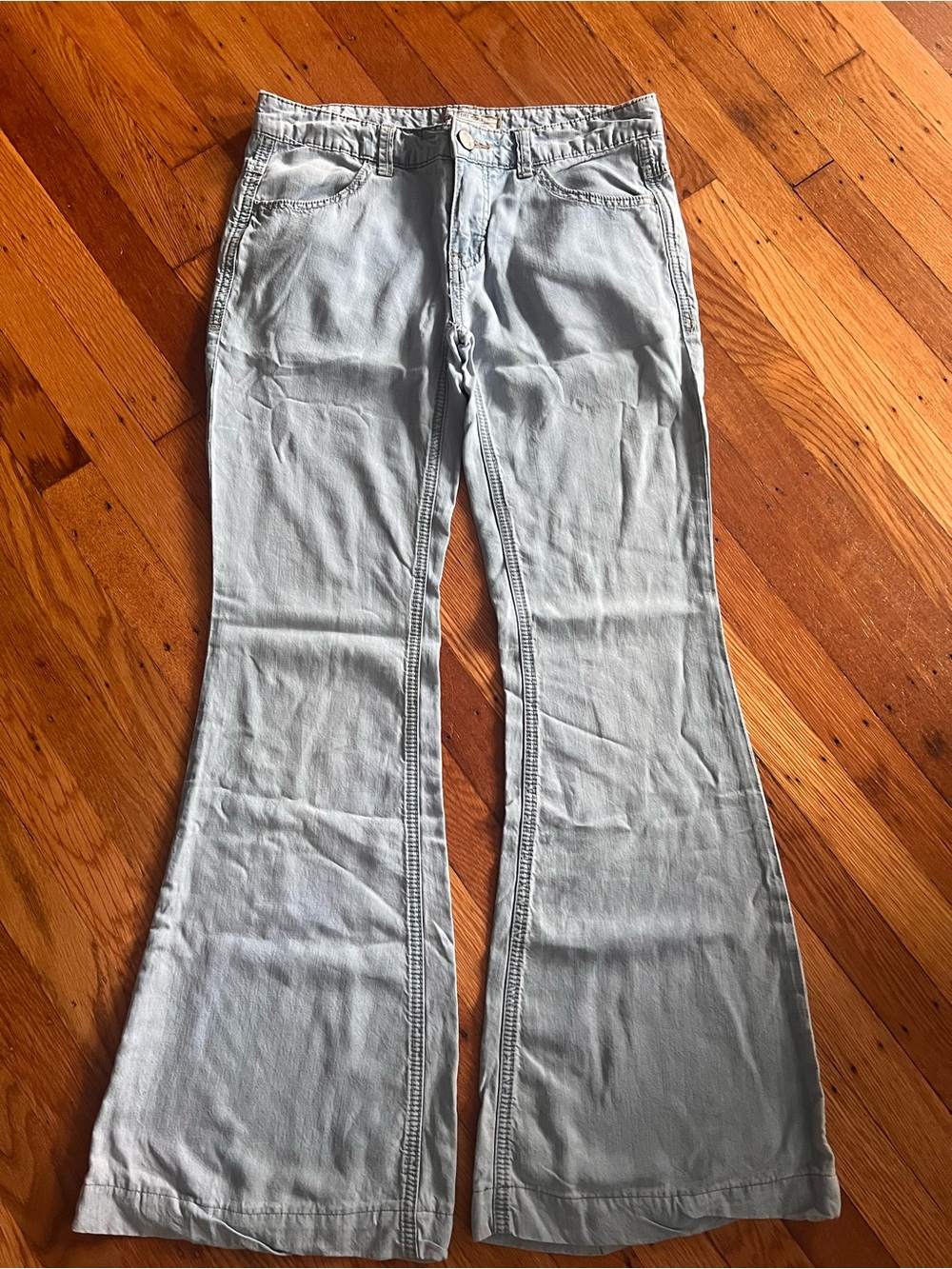 Free People Flare Pants Size 24 Light Wash 100% Tencel Lightweight